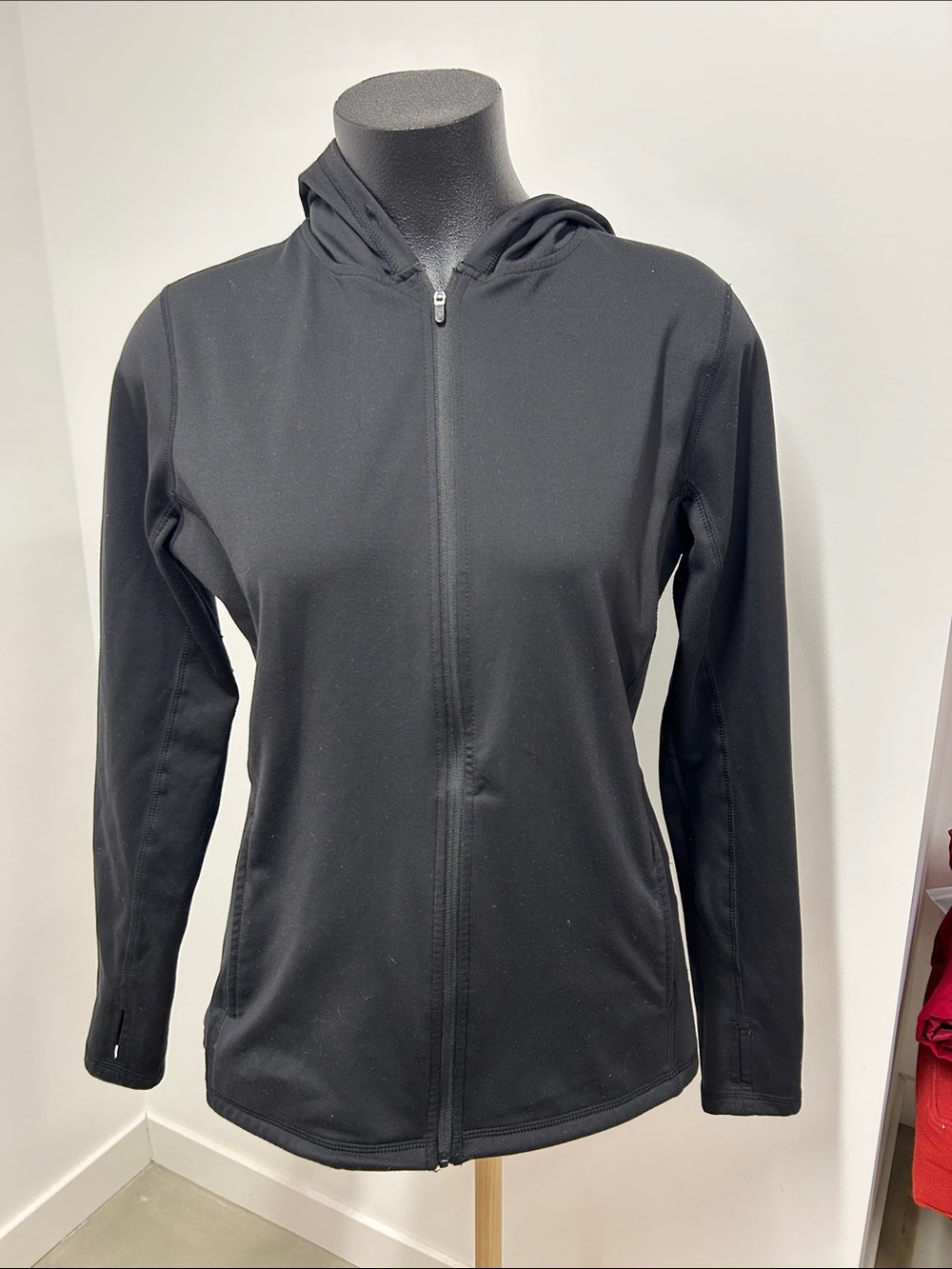 LEG3ND Womens Black Full Zip Fleece Hoodie Thumbhole Sleeves Size M Athletic